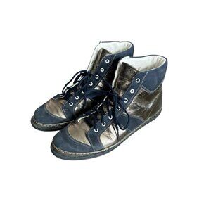 Bally Navy Silver Metallic High-Top Sneakers